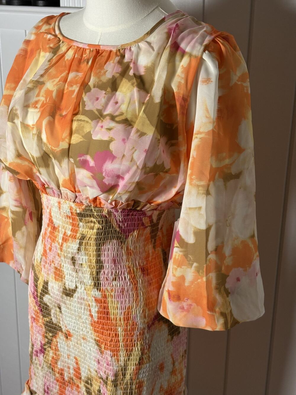 Rachl Parcell Spring Floral Smocked Mini Dress XS NWT Romantic